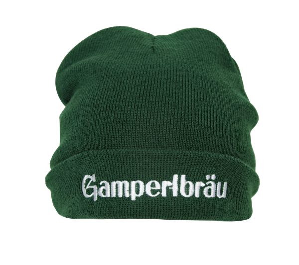 Gampertbräu Mütze in grün mit Schriftzug in weiss
